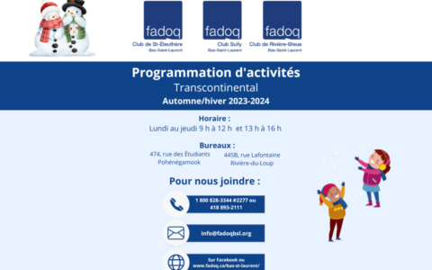 Programmation des activités des clubs FADOQ du Transcontinental