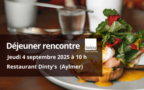 Déjeuner rencontre : le 4 septembre au restaurant Dinty's à Aylmer