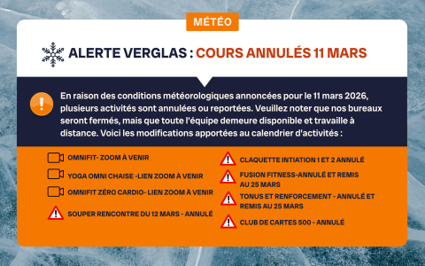 Alerte VERGLAS : cours annulés 11 mars