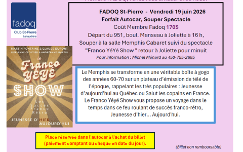 Souper / spectacle - Club FADOQ St-Pierre (Joliette)