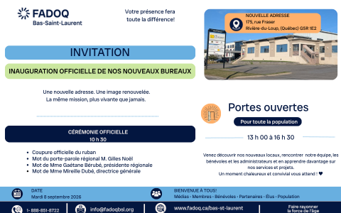Inauguration officielle de nos nouveaux bureaux - FADOQ Bas-St-Laurent