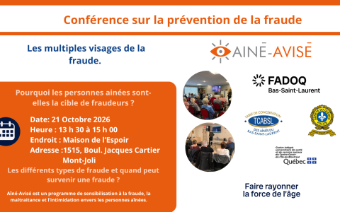 Conférence Aîné-Avisé - Mont-Joli - 21 Oct.
