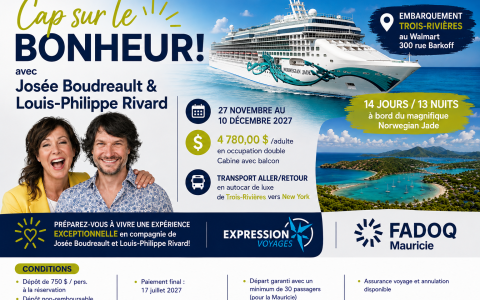 🌴🚢 Cap sur le bonheur!☀️ Partez à l’aventure avec Josée Boudreault et Louis-Philippe Rivard