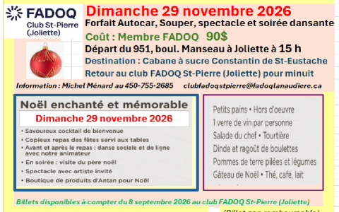 Souper, spectacle et soirée dansante - FADOQ Saint-Pierre