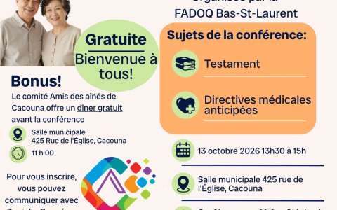 Conférence - Testament et directives médicales anticipées - Cacouna