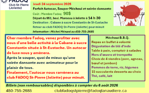 Souper Méchoui et soirée dansante - FADOQ Saint-Pierre